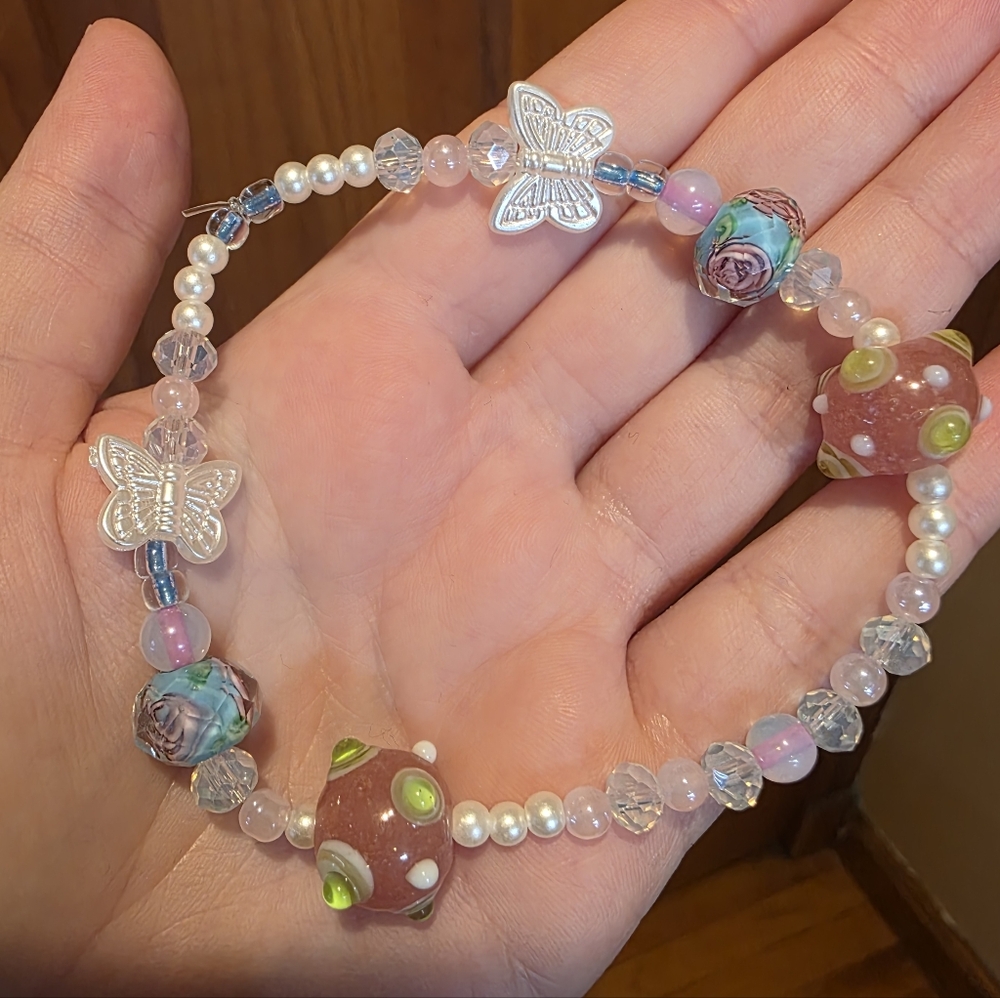Easter Butterfly Lampwork Bead Charm Bracelet